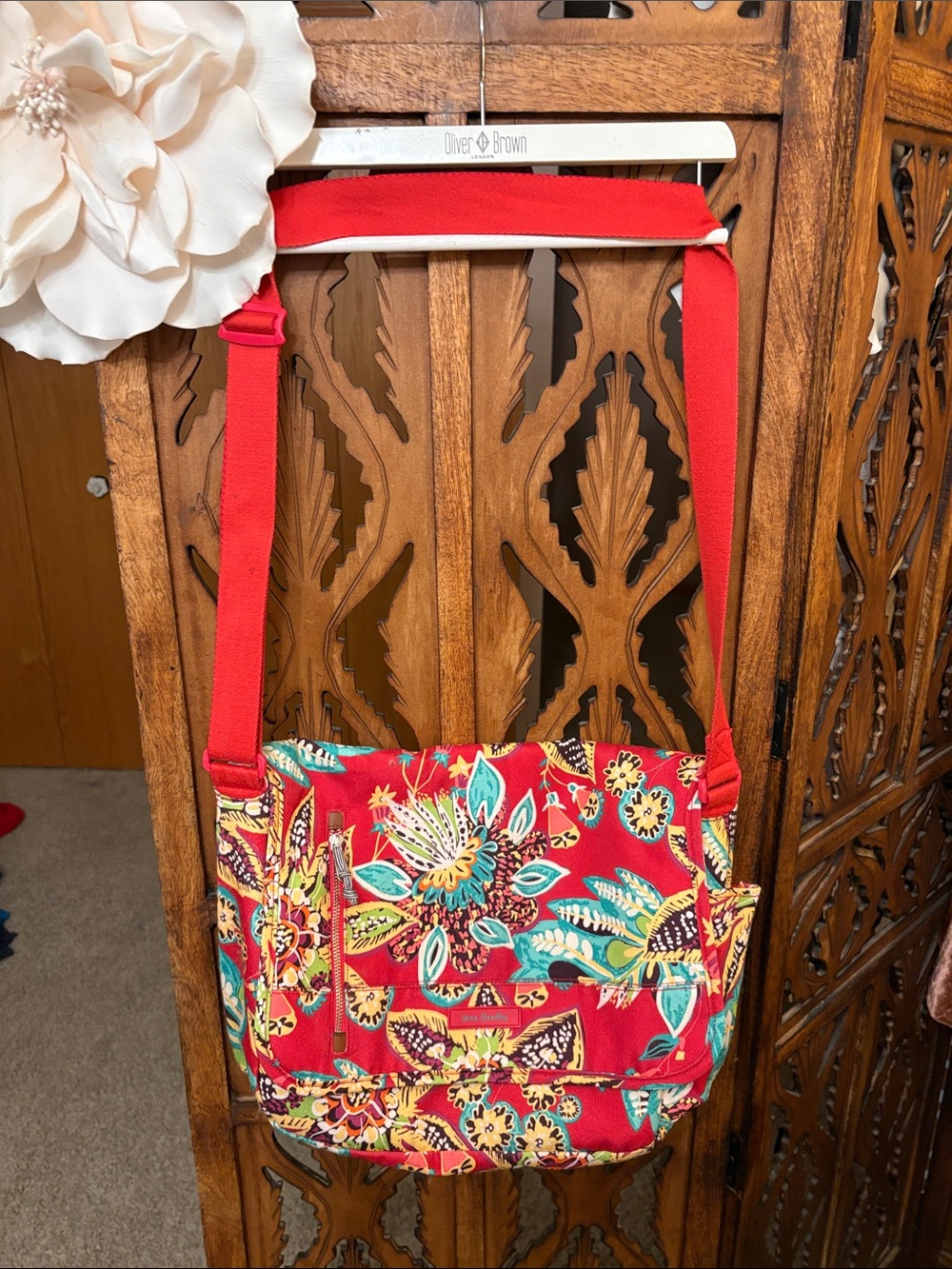 Vera Bradley Red Floral Crossbody Bag with Teal & Yellow Accents